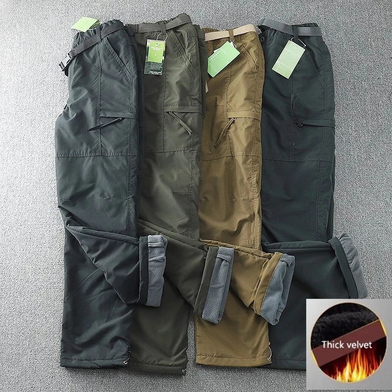 Winter Fleece Soft Shell Pants Waterproof Outdoor Man Straight Slacks Multi-pocket Cargo Pants Men Army Tactical Pantalon Homme