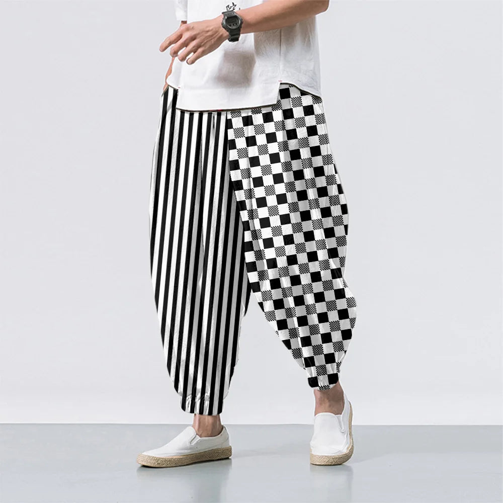 Checkerboard Printed Colorful Plaid Casual Beach Harem Pants Men Hip Hop Nine Points Trousers Jogger Sweatpants Pantalon Homme