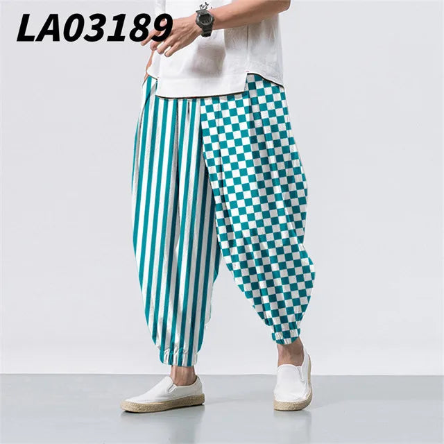 Checkerboard Printed Colorful Plaid Casual Beach Harem Pants Men Hip Hop Nine Points Trousers Jogger Sweatpants Pantalon Homme