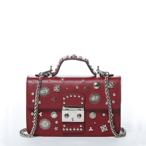 Studded Small Leather Crossbody Bag Burgundy Purse  Women's Handbag