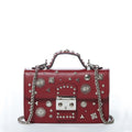 Studded Small Leather Crossbody Bag Burgundy Purse  Women's Handbag