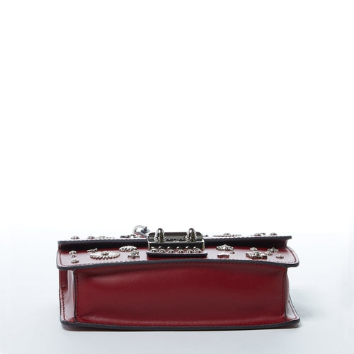 Studded Small Leather Crossbody Bag Burgundy Purse  Women's Handbag
