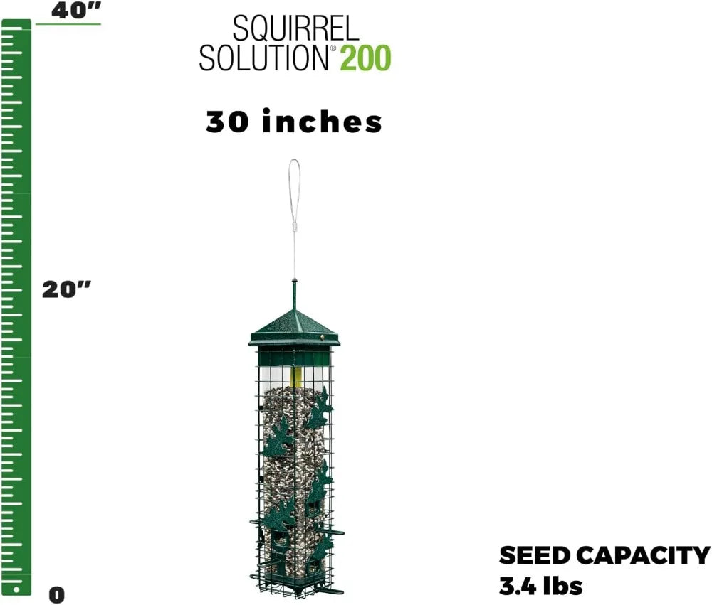Squirrel Solution200 Squirrel-proof Bird Feeder, 6 Feeding Ports, 3.4 lb Seed Capacity, Free Seed Funnel