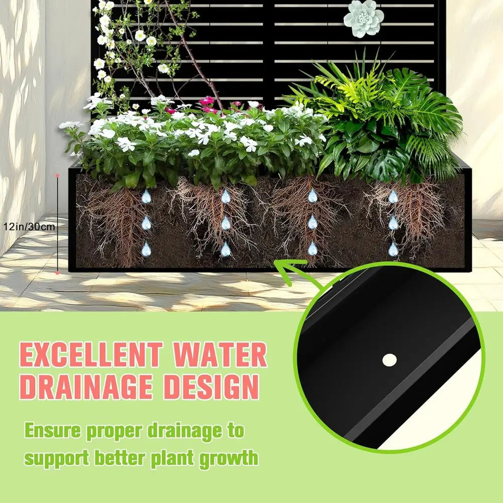 Black 47L x 17W x 71H Metal Planter with Trellis, Drainage, and Privacy Screen for Climbing Plants