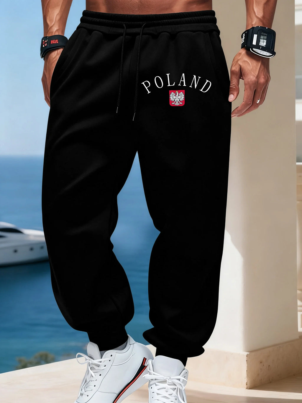 Pologne lettre imprime hommes quotidien bureau pantalon chaud automne pantalons de survêtement basique rétro Britches