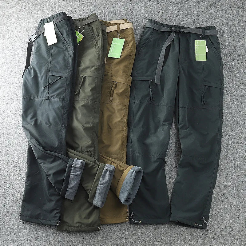 Winter Fleece Soft Shell Pants Waterproof Outdoor Man Straight Slacks Multi-pocket Cargo Pants Men Army Tactical Pantalon Homme
