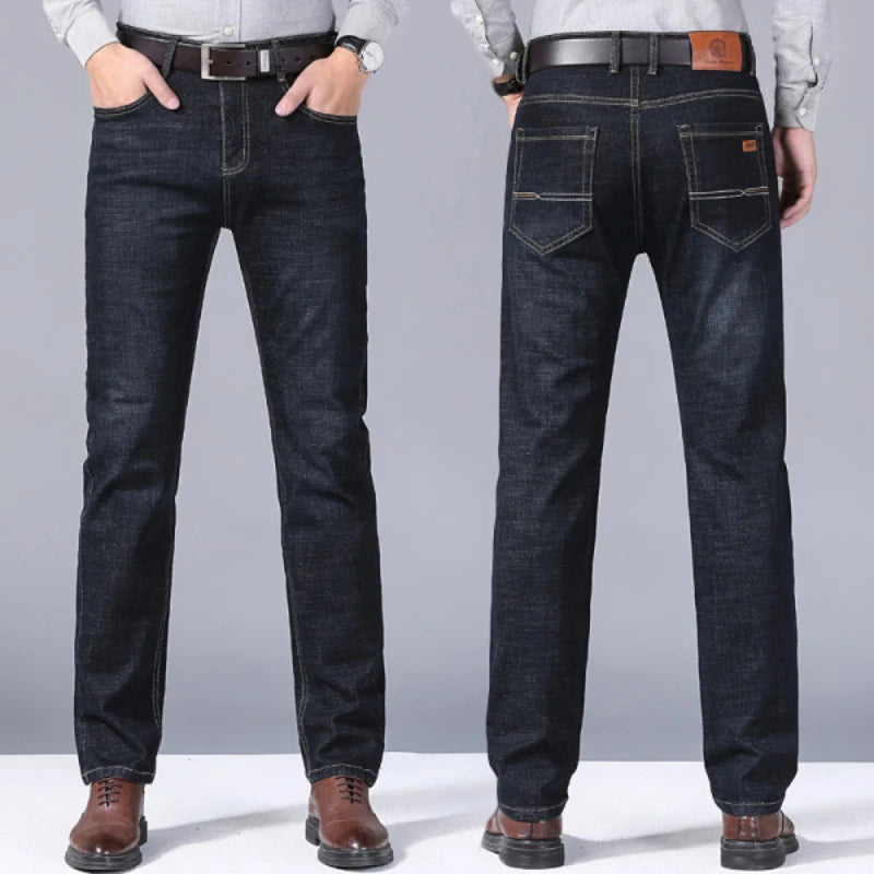 New Men Classic Jeans Homme Pantalones Hombre Soft Black Blue Denim Cargo Pants Business Casual All Match Baggy Jean Size 28-40