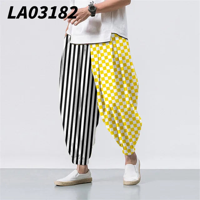 Checkerboard Printed Colorful Plaid Casual Beach Harem Pants Men Hip Hop Nine Points Trousers Jogger Sweatpants Pantalon Homme