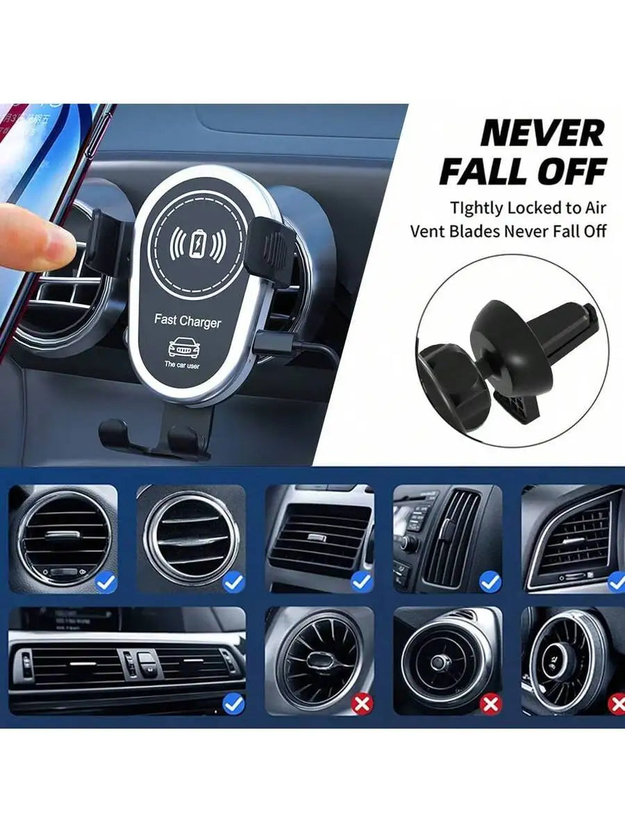 15W Wireless Car Charger With Gravity Induction Holder For iPhone Galaxy Fast Charging