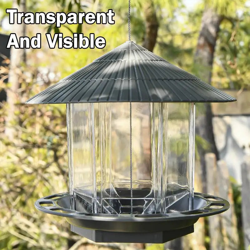 New Waterproof Garden Gazebo Hanging Wild Bird Feeder Outdoor Container With Hang Rope Pet Birds Feeding House Type Bird Feeder