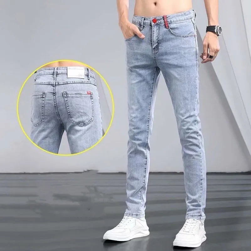 Black Patch Ripped Jeans Fashion Korean High Street Beggar Pants Knee Raw Edge Men's Spring and Autumn Pantalon Skinny Homme