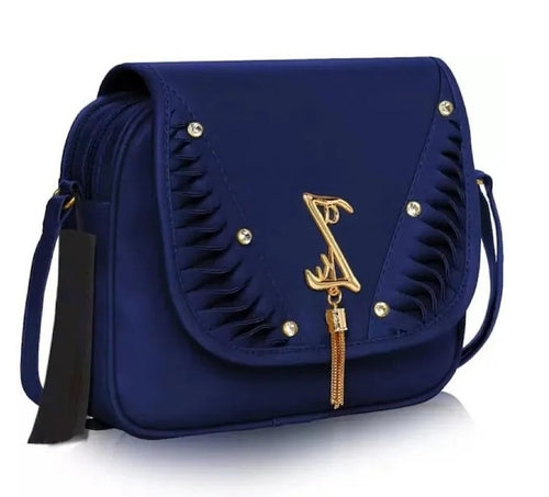 Grabon Womens Polyurethane Medium handbag  (Color-BLUE)