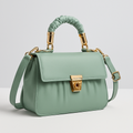 Structured Handbag with Gold Accents-Light Green