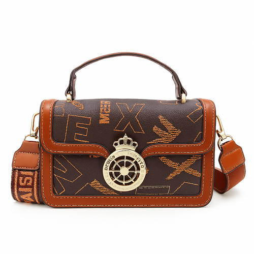 Black Handbag with Gold Emblem Detail