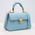 Structured Handbag with Gold Accents-Sky Blue