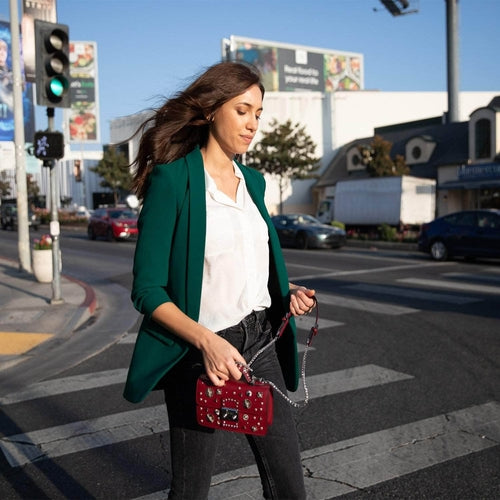 Studded Small Leather Crossbody Bag Burgundy Purse  Women's Handbag