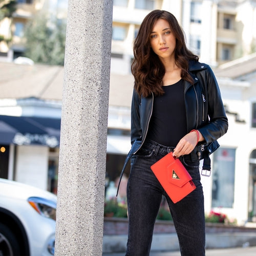 Mini Crossbody Bag Small Leather Red Purse Wristlet Women's Handbag